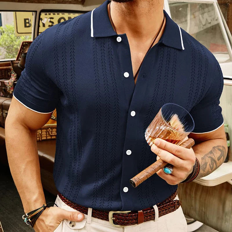 Men's Light Luxury Button-down Leisure Knitted Polo Shirt