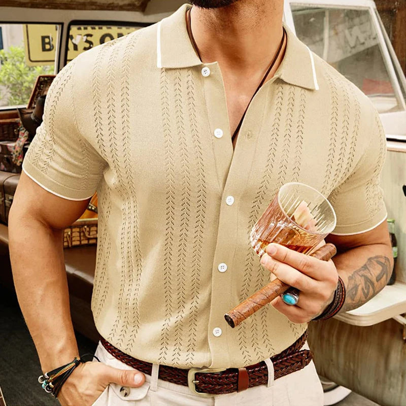 Men's Light Luxury Button-down Leisure Knitted Polo Shirt